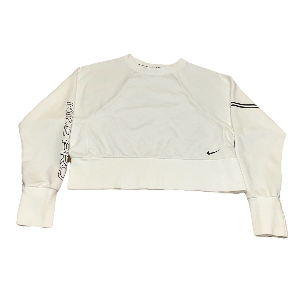 Nike Pro Dri-Fit White Cropped Crewneck Cotton Blend Sweatshirt Women's XS